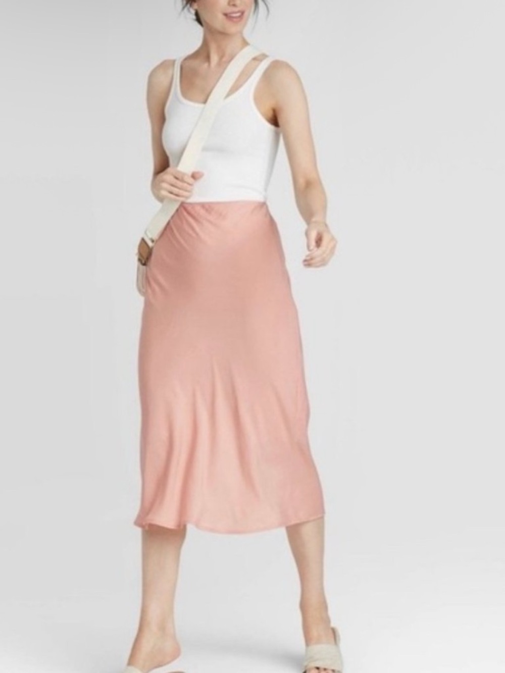 ADAY Dusty Rose Satin Midi Skirt